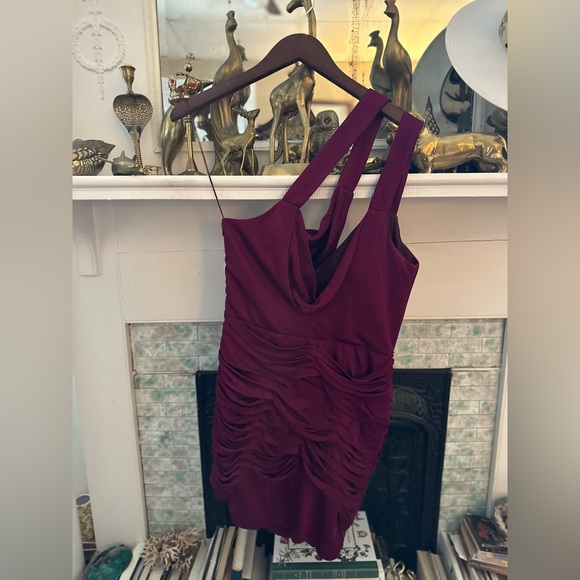 Fitted Raspberry Dress with Ruching - Picture 4 of 5